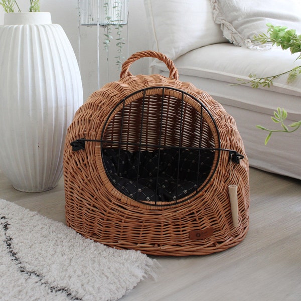 Wicker Cat Carrier, Cat Basket, Basket for Small Dog, Pet Carrier, Wicker Carrier for Pet, Eco Pet House, Cat Bed, Oval Pet House