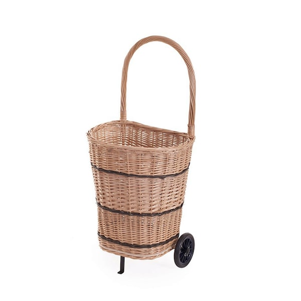 Wicker Fireplace Basket on Wheels, Firewood Roller Basket, Rectangular Basket, Natural Color Wicker with lid