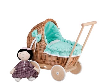 Handmade Natural Wicker Baby Carriage, Wicker Doll Stroller, Wicker Doll Pram, Natural Doll Carriage, Wicker Willow Doll Stroller, Idea Gift