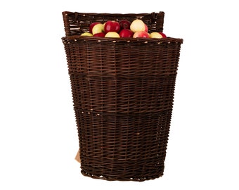 Wicker Backpack Continer For Collecting  Fruits With Lid, Hanadmade, Ecological Product, Handicrafts, Dark Color