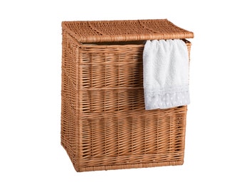 Panier en osier naturel, Panier à linge, Osier de rangement, Panier avec reliure, Panier écologique, Fait à la main