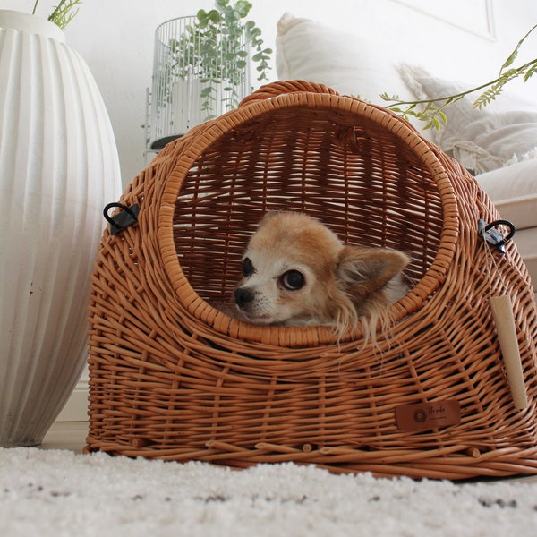 Pet Carrier, Wicker Carrier for Pet, Eco Pet House, Cat Bed, Oval Pet House, Wicker Cat Carrier, Cat Basket, Basket for Small Dog