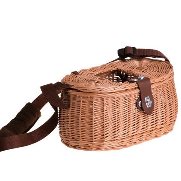 Panier à poisson, panier de pêche en osier tissé - panier à poisson avec bandoulière, panier de pêche en osier pour accessoires de pêche