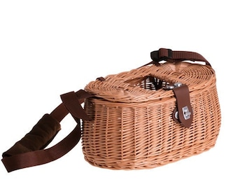 Fish Basket, Woven Wicker Fishing Basket – Fish basket with Shoulder Strap, Large Wicker Fishing Basket For Fishing Accessories, Mini Basket