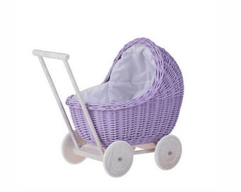 Rieten baby geschilderde wagen, rieten poppenwagen, rieten poppenwagen, natuurlijke poppenwagen, rieten wilg poppenwagen, poppenwagen