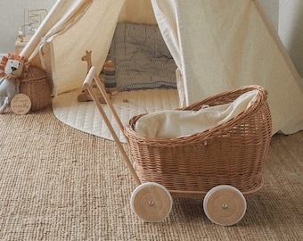 Wicker Baby Carriage, Wicker Doll Stroller, Wicker Doll Pram, Natural Doll Carriage, Wicker Willow Doll Stroller, Doll Pram