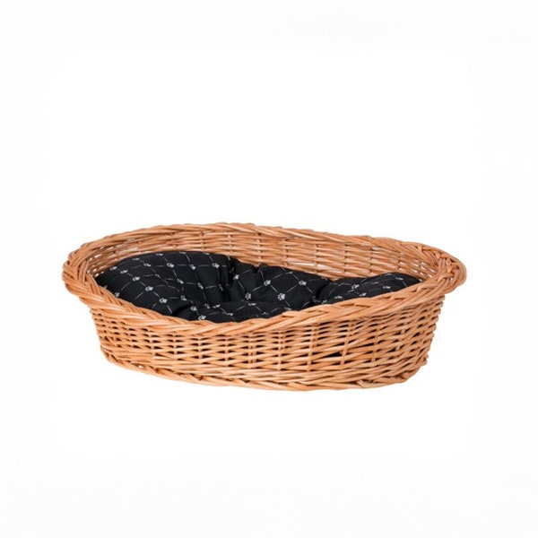 Lit pour animaux en osier, accessoires naturels pour chien, fait à la main, panier rond pour animaux, maison pour chien