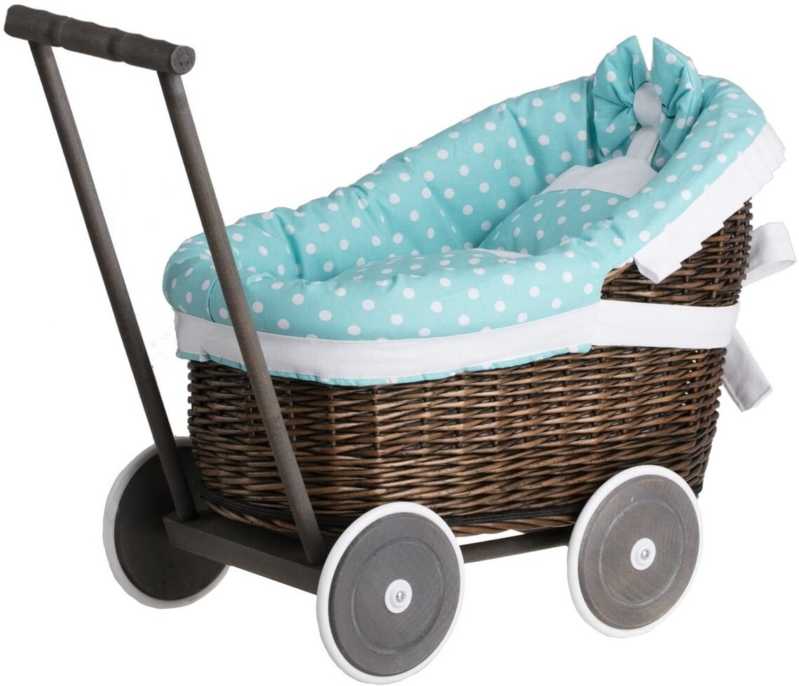 Wicker Dolls Pram with bedding exclusive eco toy for girl Etsy
