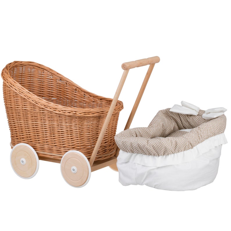 Wicker Dolls Pram with bedding exclusive eco toy for girl Etsy