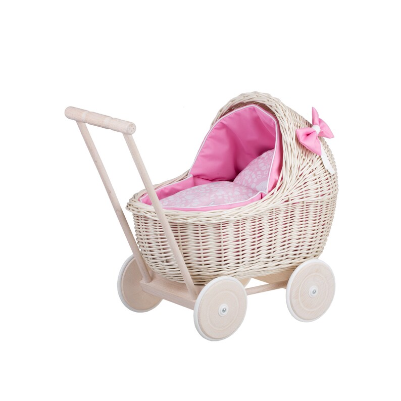 Rieten kinderwagen, rieten poppenwagen, rieten poppenwagen, natuurlijke poppenwagen, Willow Doll kinderwagen, poppenwagen, perfect cadeau afbeelding 9