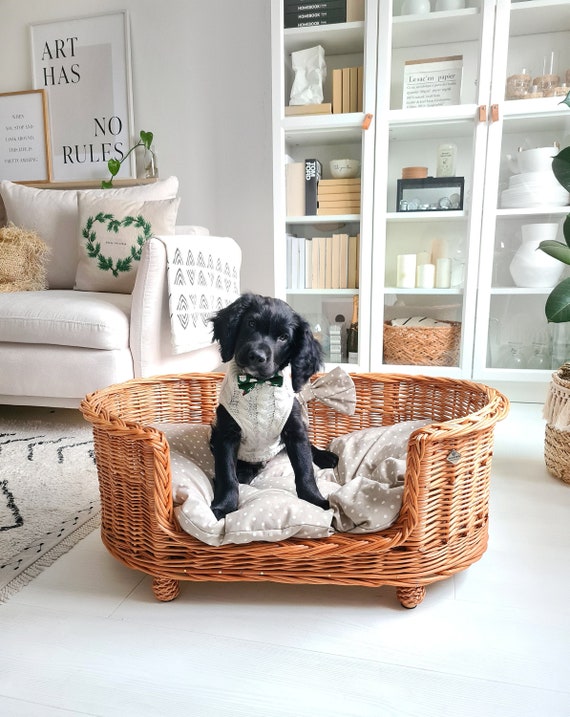 Wicker Dog Bed, Ecological Accessories for Pet, Natural Color of Wicker,  Dog Home, Cat Home, Comfy Pet Bed, Handmade Basket for Pets 