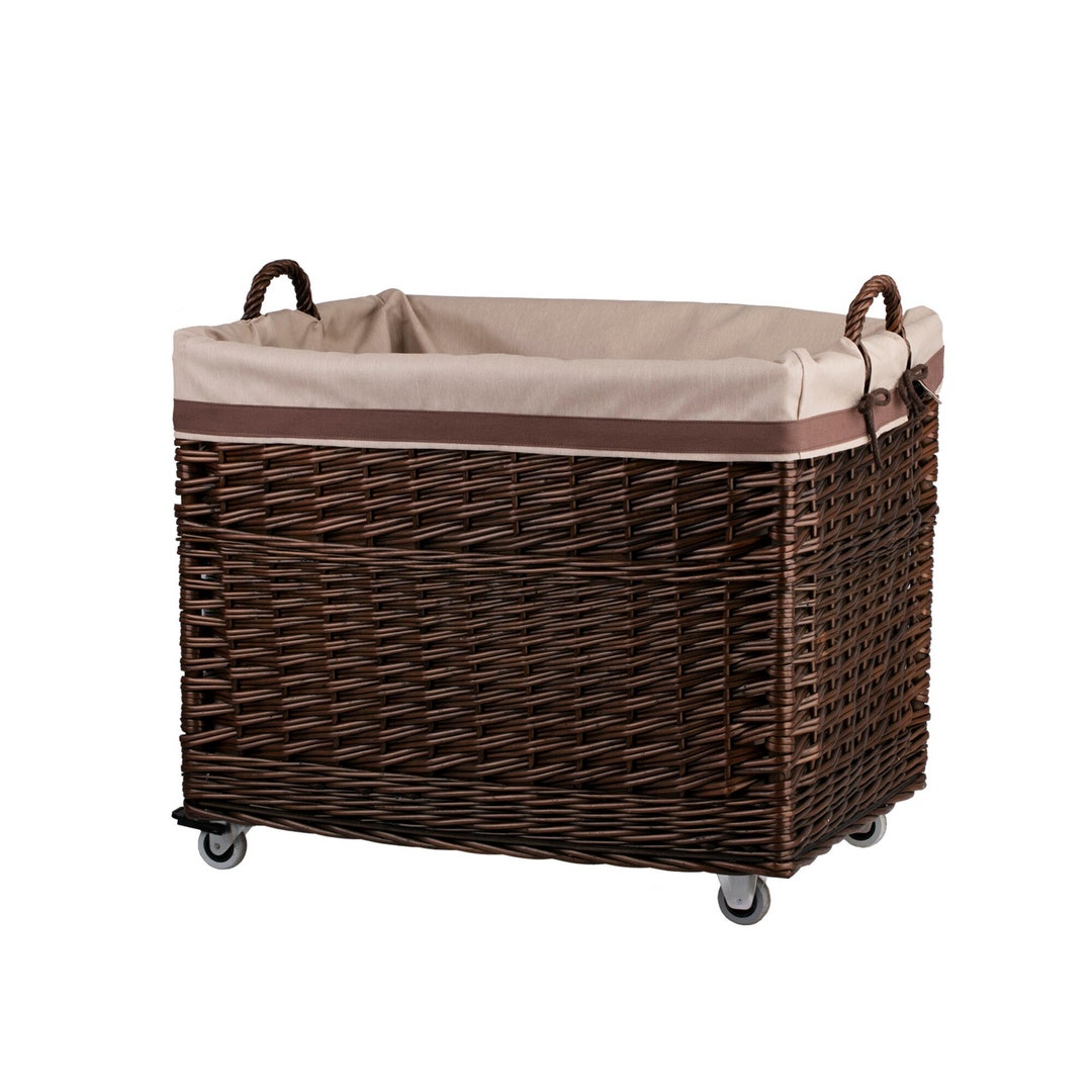 Wicker Trunk With Lining, Wicker Storage Chest, Toy Trunk on Wheels