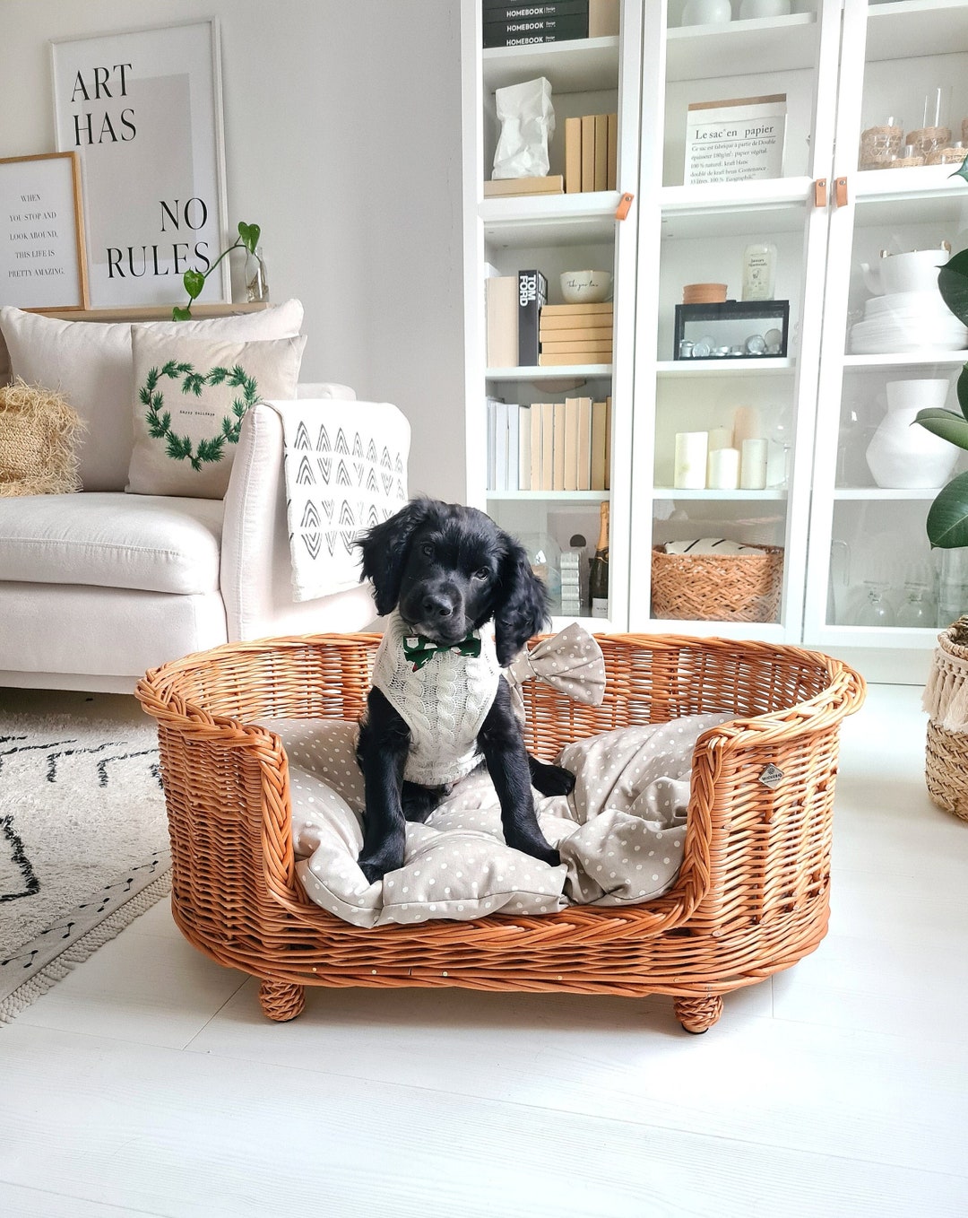 Wicker Dog Bed, Ecological Accessories for Pet, Natural Color of Wicker