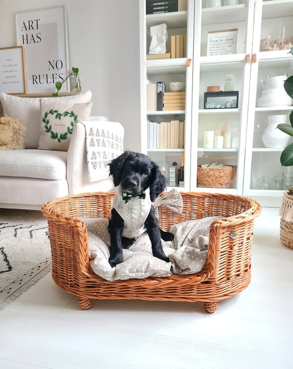 Wicker Dog Bed Ecological Accessories for Pet Natural Color of