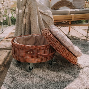 Mobile Wicker Trunk, Wicker Trunk with Lining, Wicker Storage Chest, Laundry Basket,, Home Decor, Child Toy Wicker Basket, Home Decor zdjęcie 2