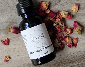 Rose Face Serum | Rose Body Oil | Organic Skin Care | Botanical Face and Body Oil Serum Organic Face Serum Plant Based Skincare Rose Oil
