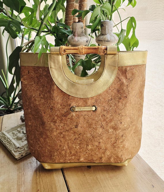 Vintage Gold Tote | Vintage Hobo International Tote Designer Tote Unique Tote | Cork Tote | Gold Tote | Summer Tote Vintage Tote Large Tote
