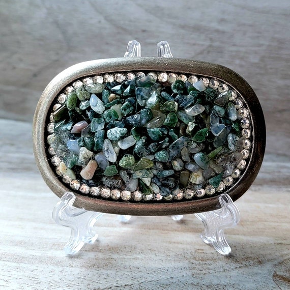 Moss Agate Belt Buckle | Rhinestone Western Fashion  display picture 1