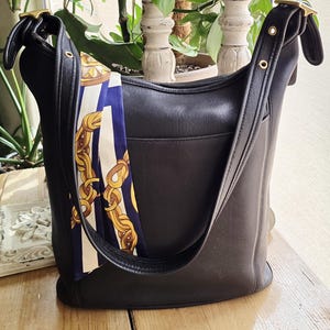 Vintage Y2K Coach Signature Navy Blue Leather Tote Bag, Laptop Fit