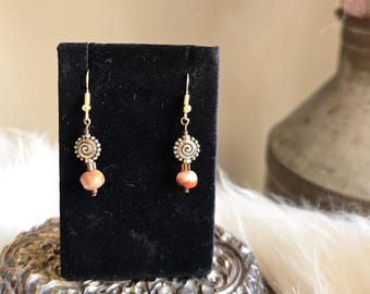 Vintage Beaded Earrings Unique Earrings Brass Earrings Beaded Earrings Boho Earrings Cute Earrings
