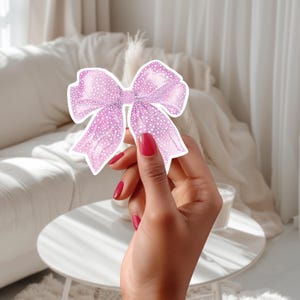 Pink Glitter Bow Sticker - Vinyl Decal for Laptop, Water Bottle, Car, Phone, DIY Projects, Cute Decoration