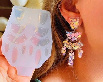 Silicone moule boucles d’oreilles modernes . Moule pour résine UV et époxy. Moule en résine super brillante. Boucles d’oreilles bijoux de forme libre . Moule en caoutchouc.