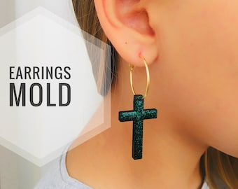 Silicone molds crosses earrings. Mold cross for UV and epoxy. Super glossy resin form. Jewelry shape of the cross. Rubber cross shape.