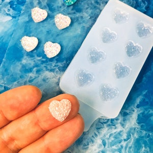 Silicone heart druzy earrings stud. Mold for epoxy and UV resin. Heart shaped jewelry earrings. Rubber form.