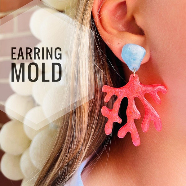 Earrings Mold-coral. Silicone mold for epoxy and UV resin. Clear gloss coral from resin  . coral Earrings.