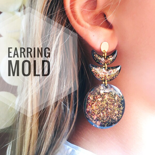 Moon Cycle Stud Earring Mold: Glossy Silicone Resin Form