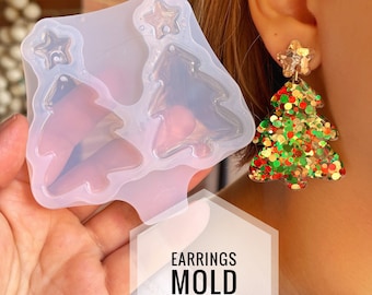 Moule pour boucles d'oreilles arbre de Noël : forme de bijoux en résine de silicone
