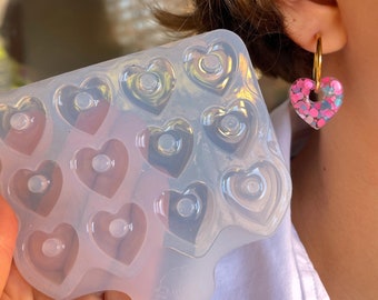 20 mm • Silicone heart earrings. Mold for epoxy and UV resin. Super glossy resin form. Heart shaped jewelry earrings. Rubber form.