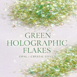Green Holographic Flakes for Resin | Iridescent Crystal Flakes | Opal Effect Resin Glitter | Nail Art & Epoxy Resin Decoration