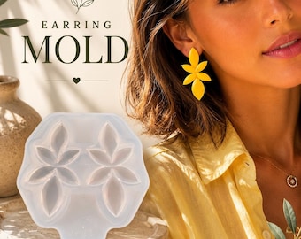 Flower Earring Mold Set: Glossy Silicone Resin DIY Form