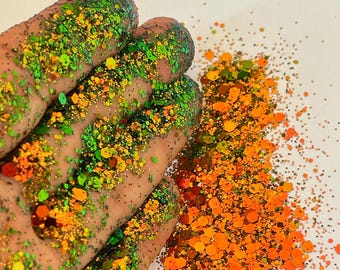 Autumn Chameleon Glitter Mix, Green Orange Chunky Glitter for Resin, Epoxy Resin Glitter, Glitter for Jewelry Making, Craft Supplies, 20g