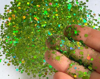 Green Apple Holographic Glitter for Resin, Lime Green Glitter Mix, Epoxy Resin Supplies, Jewelry Making, 20g