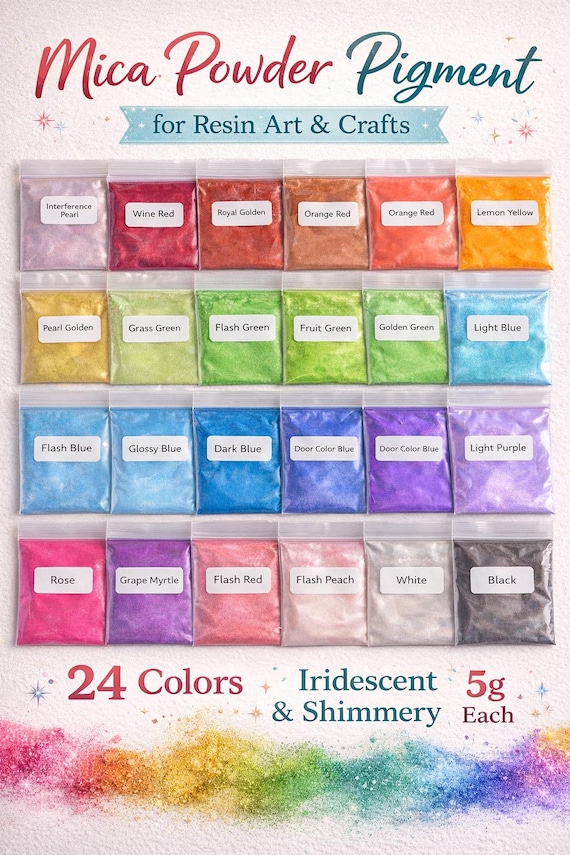 Mica Powder Set 24 Colors – Epoxy Resin Pigment, Pearl Metallic Powder for Jewelry, Nails, Crafts