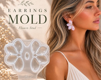 Flower Earring Mold Set: Glossy Silicone Resin DIY Form