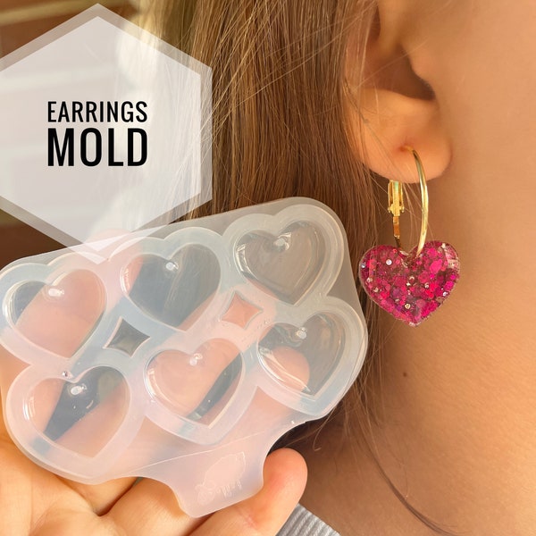 Boucles d'oreilles cœur en silicone. Moule pour résine époxy et UV.