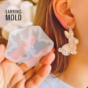Earrings easter Rabbits 44 mm - Easter bunny silicone mold - Form for epoxy resin, uv resin