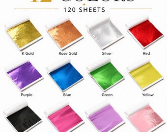 Metallic Leaf Sheets Set, 120 Sheets, 12 Colors, Gold Foil Paper for Resin Art, Gilding Foil for Crafts, Epoxy Resin, Nail Art, DIY Decor