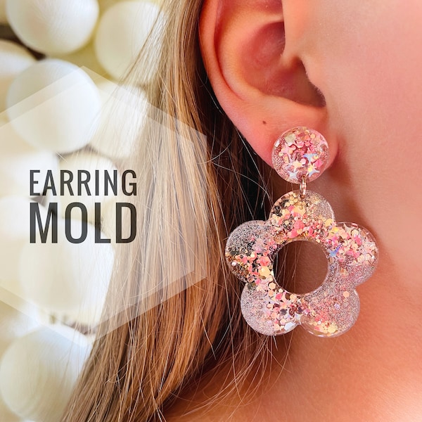 Mold flower for uv and epoxy. Set of earrings. Super glossy resin mold. Jewelry diy form flower pendant.