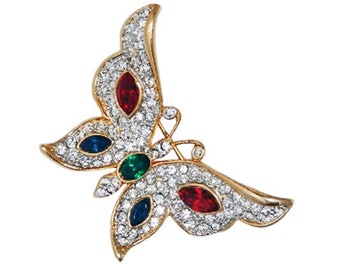 CoutureNumber.com 1980s Kenneth Jay Lane An Adorable Multicolour Swarovski Crystal Butterfly Brooch