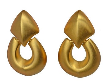 CoutureNumber.com 80s Vintage Givenchy Statement Runway Large Knocker Gold Tone Drop Clip On Earrings