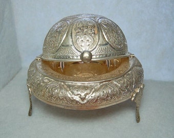 COUTURE NUMBER HOME Antique Design Decorative Footed Roll Top Silver Plated Caviar or Butter Serving Container With a Glass Dish