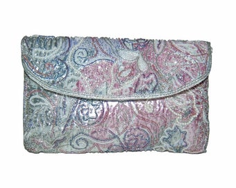 CoutureNumber.com Vintage Art Deco Style Stunning Bridal Beaded Pastel Coloured Metallic Party Envelope Clutch Bag