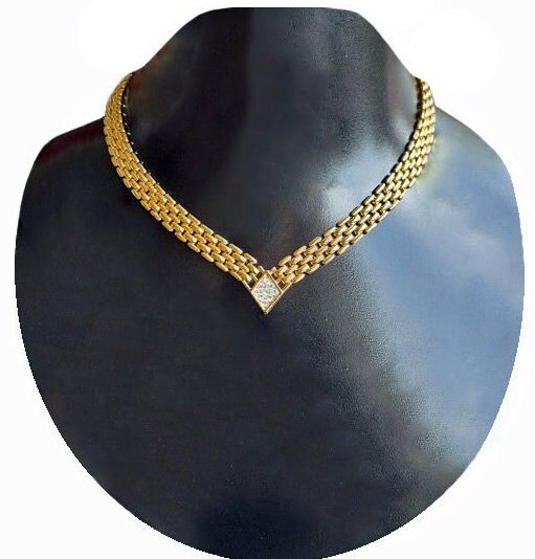 1980s Vintage Gold Plated Watch Band Necklace With Clear Etsy