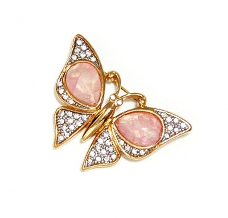 COUTURE NUMBER JEWELLERY 70s Vintage Pink Crystal Butterfly Brooch