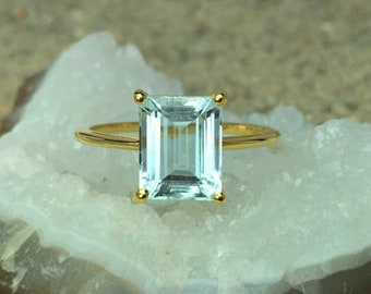 Aquamarine Ring+ Blue Aquamarine Rectangle Ring+ 14K Gold Filled Ring+ Handmade Ring+ Woman Ring+ Promise Ring+ March Birthstone Ring.