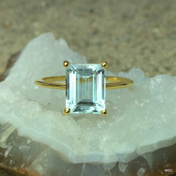 Aquamarine Ring+ Blue Aquamarine Rectangle Ring+ 14K Gold Filled Ring+ Handmade Ring+ Woman Ring+ Promise Ring+ March Birthstone Ring.